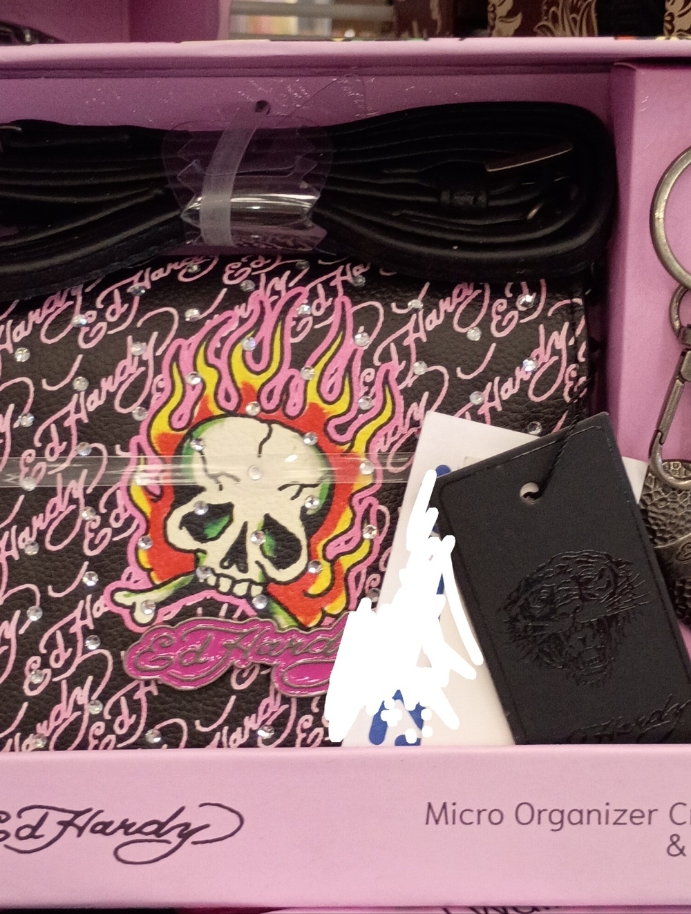 Ed Hardy Pink Script Skull Micro Organizer